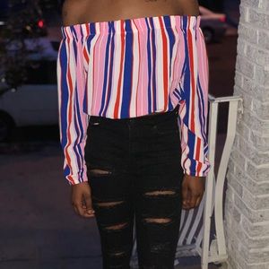 Multicolor off the shoulder top